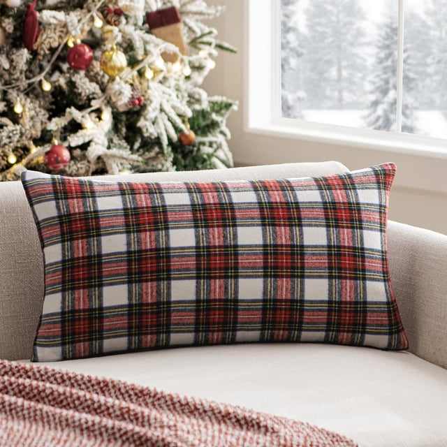 Funda de almohada MIULEE Scottish Plaid 30x61 cm rojo y blanco