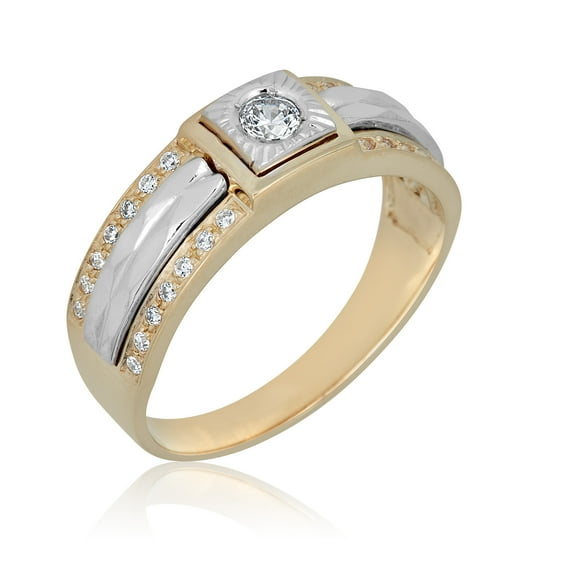 AVORA 10K Gold 2-Tone Men's Solitaire Simulated Diamond CZ Anniversary Wedding Band Ring  - Size 11