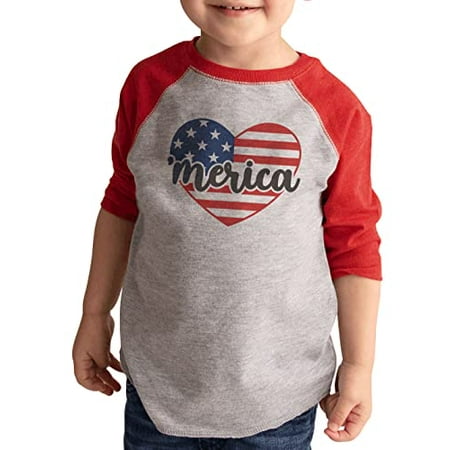 

7 ate 9 Apparel Kids Patriotic 4th of July Shirt - Merica USA Flag Heart Red Shirt 12 Months