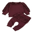 thumbnail image 1 of PENGXIANG 2PCS Newborn Infant Kids Baby Girls Long Sleeve Ruffle Top and Pants Fall Winter Outfits Red 18-24 Months, 1 of 6