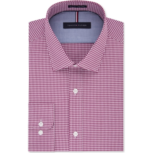 Tommy Hilfiger - Camisa de vestir con botones para hombre, sin planchado, color frambuesa, 18,5