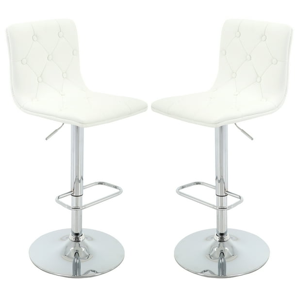 Brage Living White Tufted PU Leather Adjustable Height Barstool with