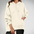 thumbnail image 2 of tarylea Hoodies for Women Drawstring Sweatshirt Oversized Solid Color Long Sleeve Tunic Casual Loose Fall Athletic Tops, 2 of 6