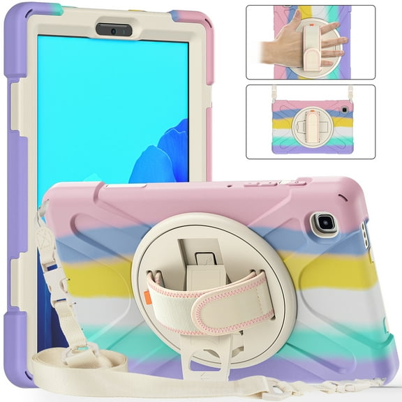 Galaxy Tab A7 Lite 8.7 Case SM-T220/T225, Kids Protection Heavy Duty Rugged Kickstand Hybrid Shockproof Cover for Samsung Galaxy Tab A7 Lite 8.7 Inch Tablet 2021, Rainbow Pink