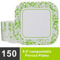 thumbnail image 2 of TG TRIGOLD Compostable Disposable Paper Plates,Green Flower,10",100count, 2 of 6