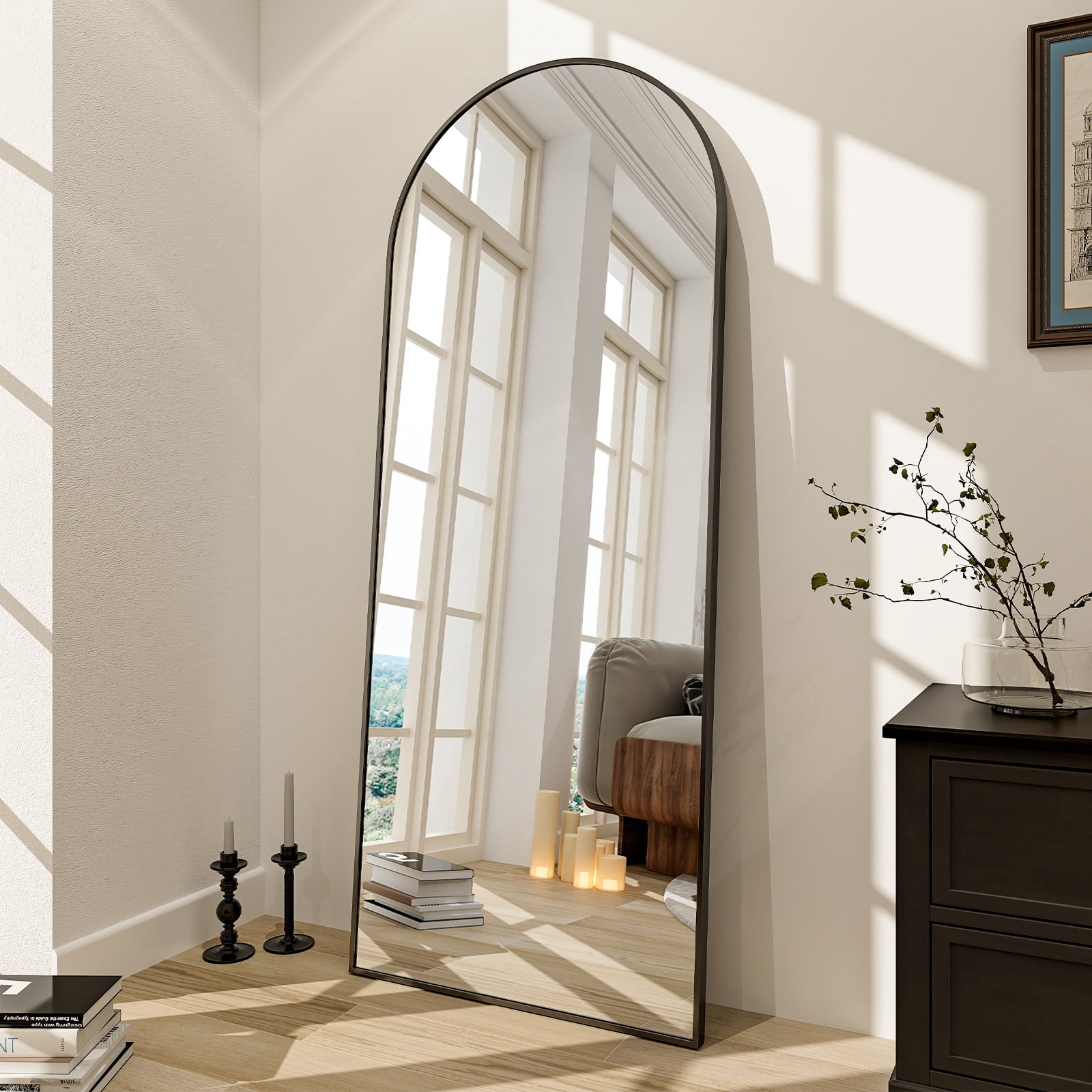 Anyrose 65.3"x24" Arched Full-length Mirror Free-standing Floor Mirror