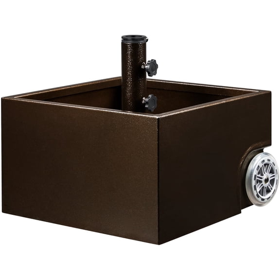 Yaheetech Portable Metal Umbrella Base Stand with Fillable Planter, Drainage, Wheels for Patio Garden Backyard, Brown