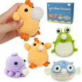 thumbnail image 1 of Beginner's Crochet Kit - 4 Adorable Push Pop Animals: Chubby Chick, Octopus, Frog, and Puffer Fish. Complete Knitting Set with Video Tutorials, Yarns, Hooks, and Accessories., 1 of 4