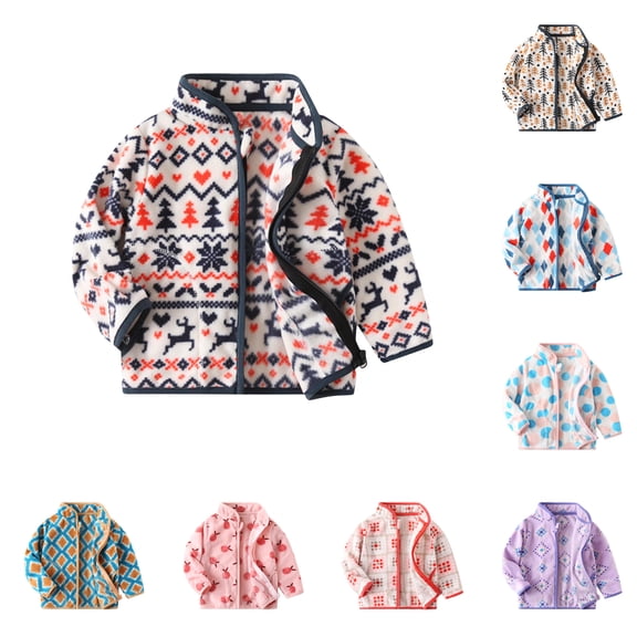 Asxite Toddler Fashion Casual Loose Print Double Sided Fleece Zip Up Jacket Long Sleeve Fall Winter