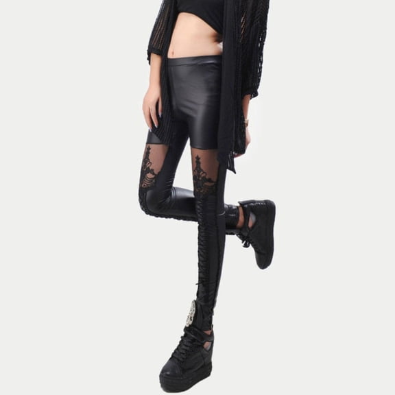 ibasenice High Waisted Legging Lace Panel Leggings Women Slimming Design Polyester Fiber 1Pcs