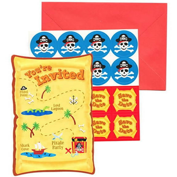 Pirate Party 'Pirates Treasure' Invitations w/ Envelopes (8ct)