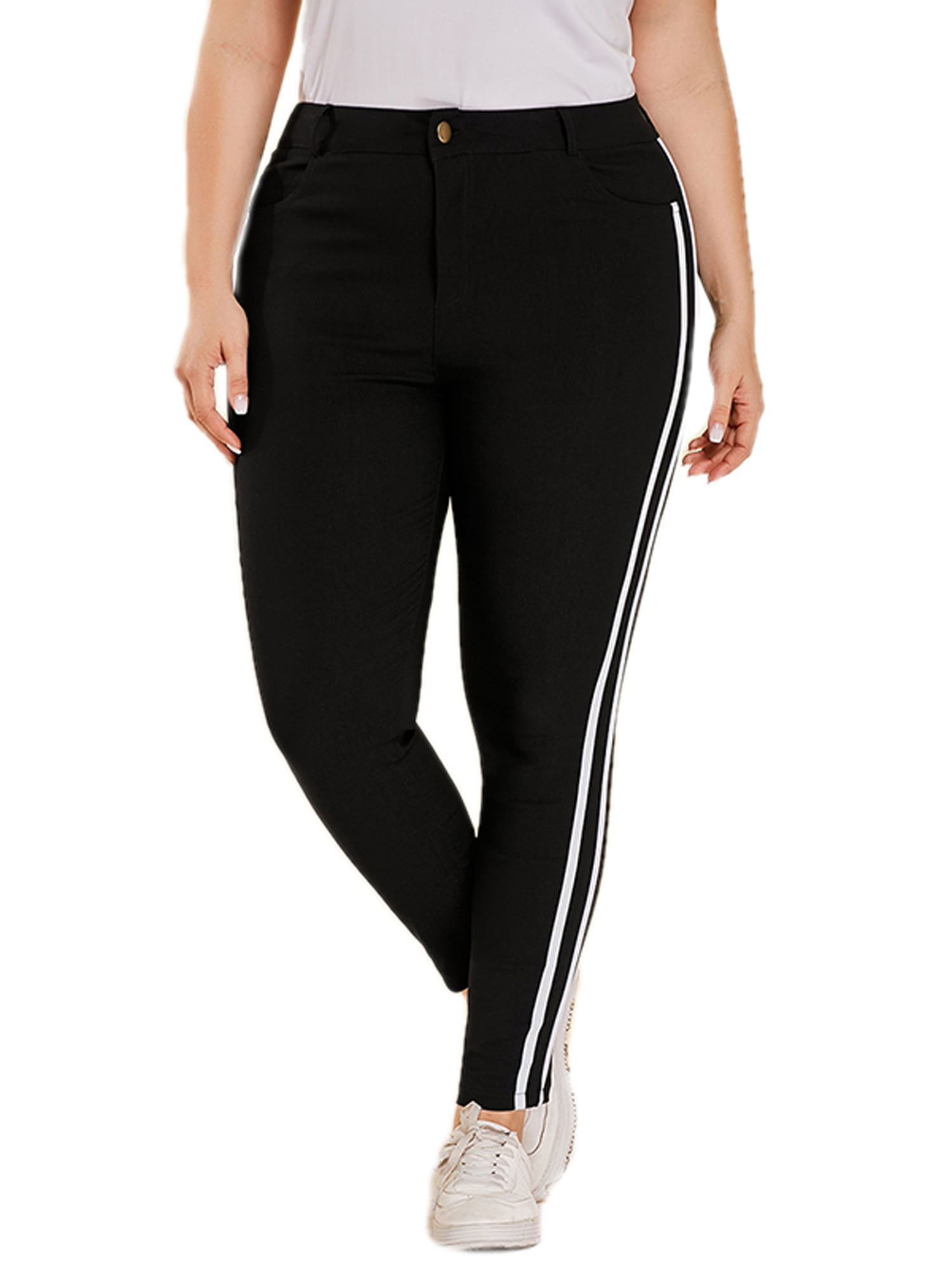 Women's Sports Striped Plus Size Leggings Gym Pants Stretchy Running ...