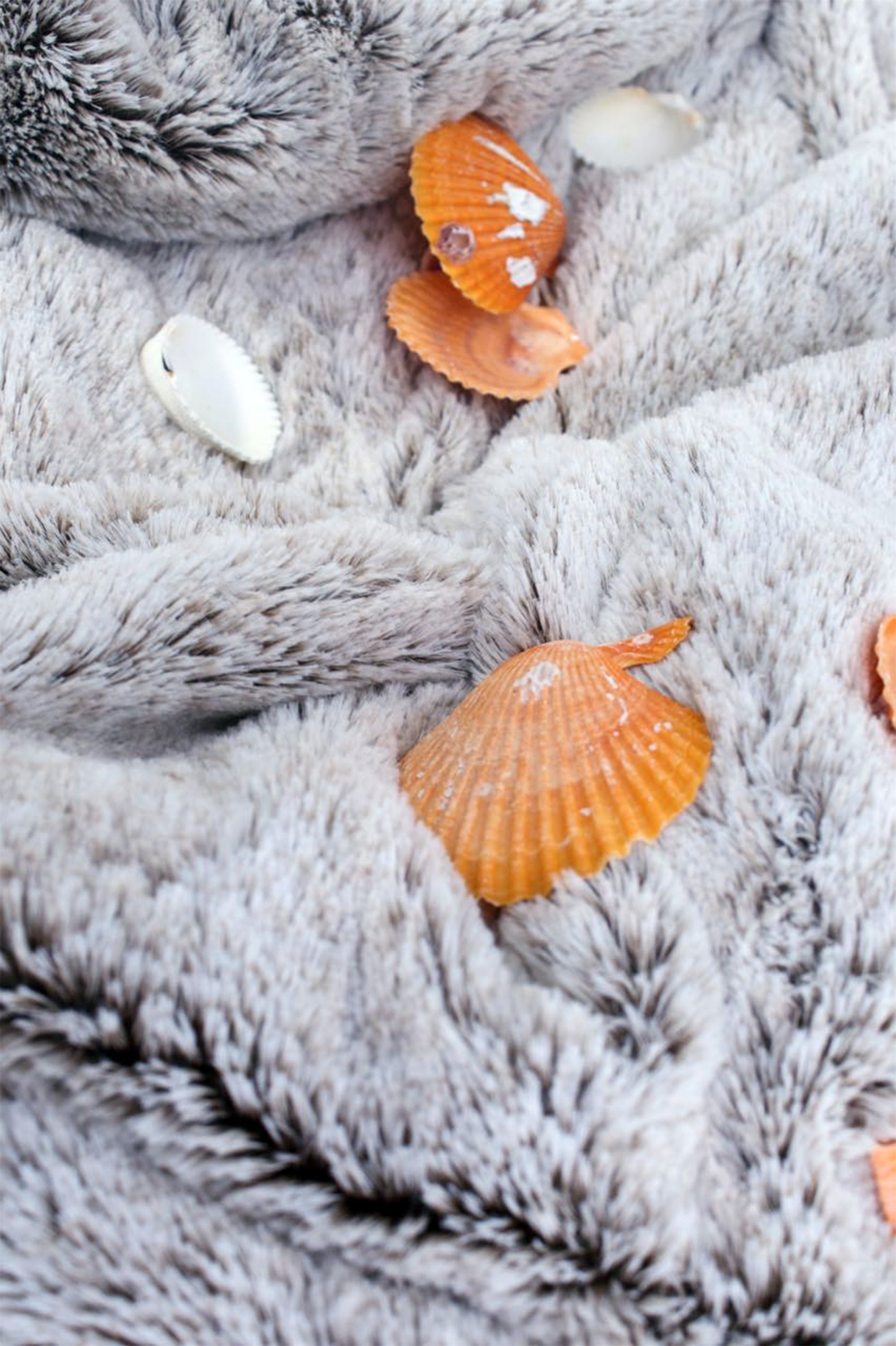 Luxury Grey Faux Fur Throw Blanket and Back Fleece