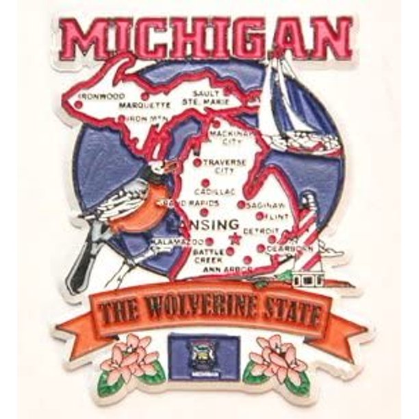 Michigan State Elements Map Fridge Collectible Souvenir