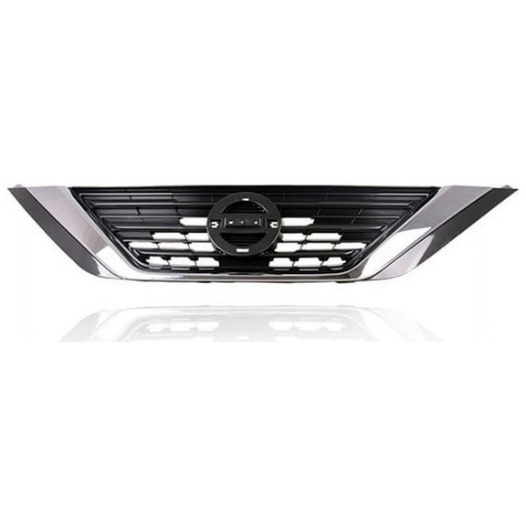Grille - Compatible/Replacement for '16-18 Nissan Altima Sedan - Main Upper, Chrome Frame, Silver Black Trim Insert, With Emblem Provision - 623109HS1A CAPA