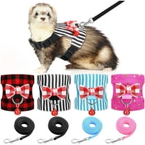 Hamster Harness and Leash Set for Walking, Small Guinea Pig Clothes with Bowknot Bell, No Pulling Comfort Padded Vest Striped for Guinea Pig Hamster Ferret, Small Animals