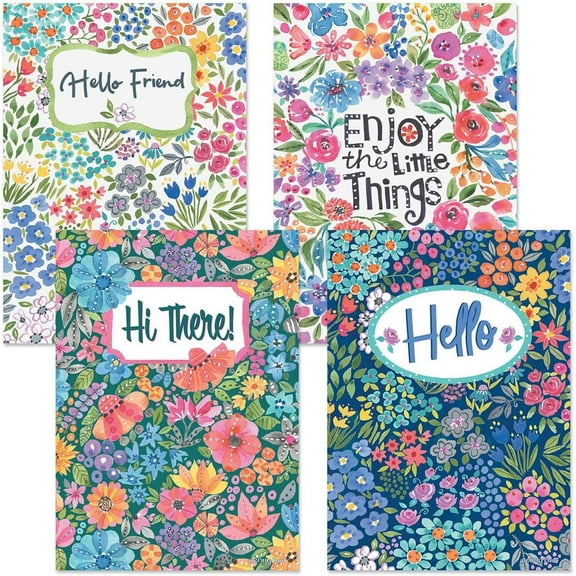 CURRENT Floral Collage Cards, Thinking of you Set of 8, Large 5 x 7 Inch Cards, Sentiments Inside, Envelopes Included