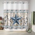thumbnail image 6 of No Hook Shower Curtain, Texas Star Navy Blue Shower Curtains for Bathroom with See Through Top Window, Farmhouse Vintage Art Wooden Waterproof & Washable Bath Curtain Long 72"x78", 6 of 9