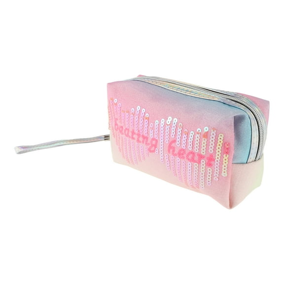 1 Pc Women Sequin Beating Heart Makeup Bag for Travel Vacation Pink Blue Yellow Polyester