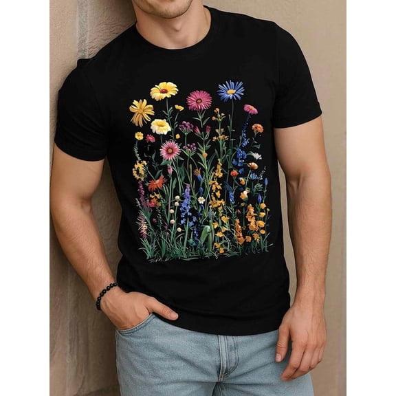 Greenink Floral Garden Men's T-Shirt Men's comfort colors tshirt black summer casual Comfortable loose T-shirt Basic Unisex Shirt Printed tshirts