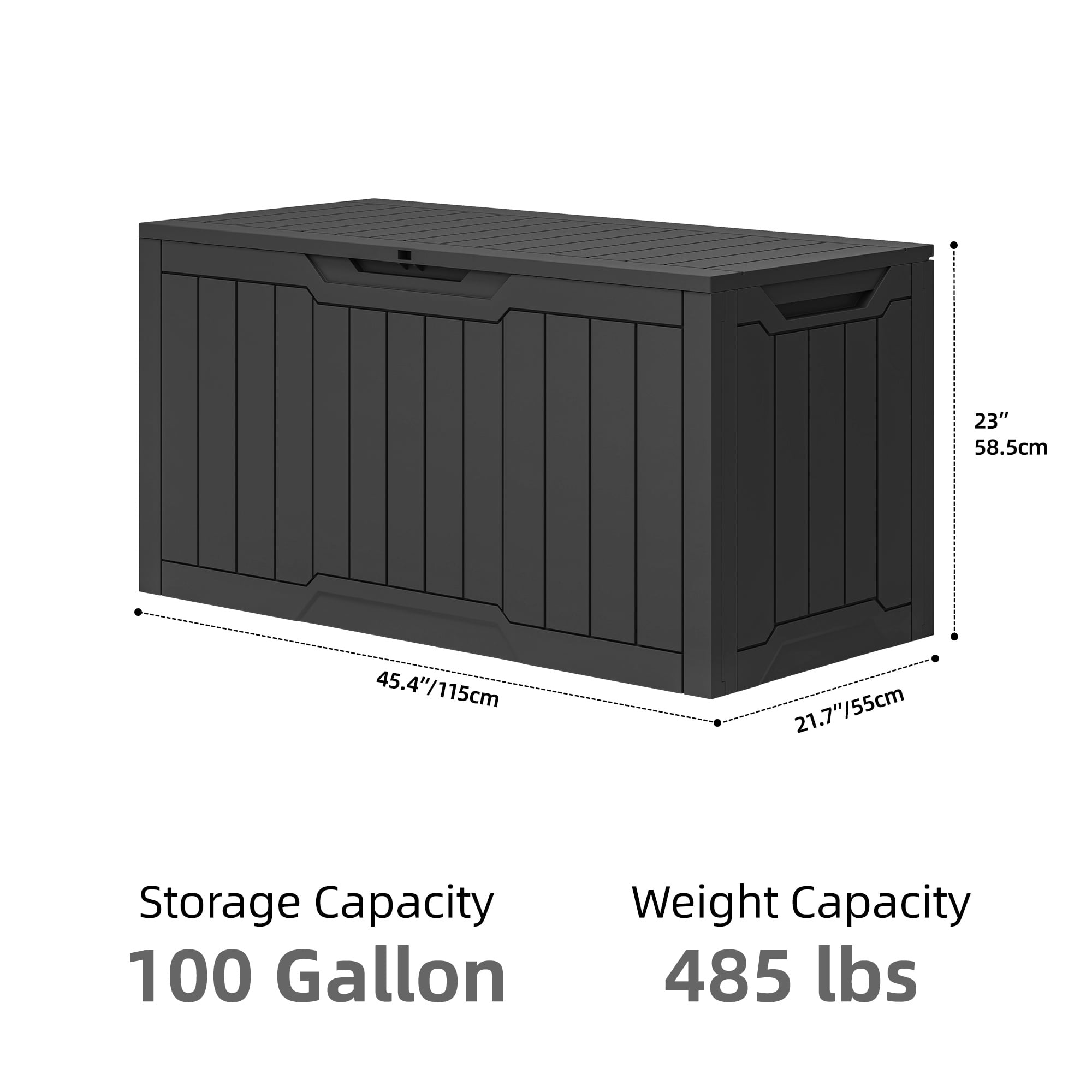 Uforic 100 Gallon Resin Outdoor Storage Box, Lockable Waterproof Deck Box for Patio Garden Cushion Tools, Black