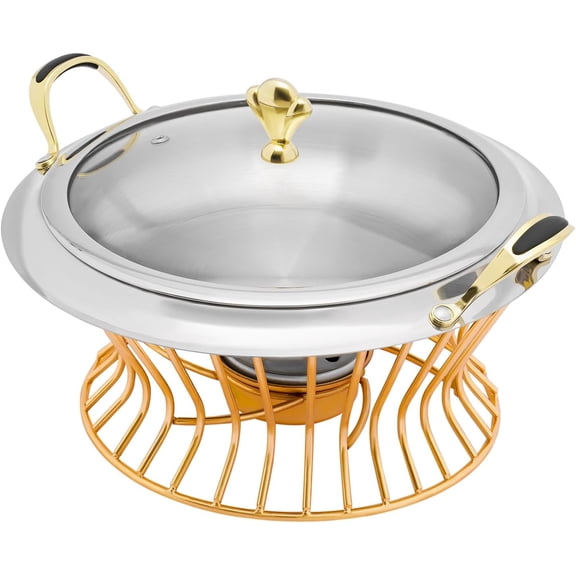 Round Stainless Steel Chafing Dish Buffet 2L/2.11Qt Catering Chafers and Buffet Warmers with Fuel Holder for Parties Buffet Weddings Events (Golden)