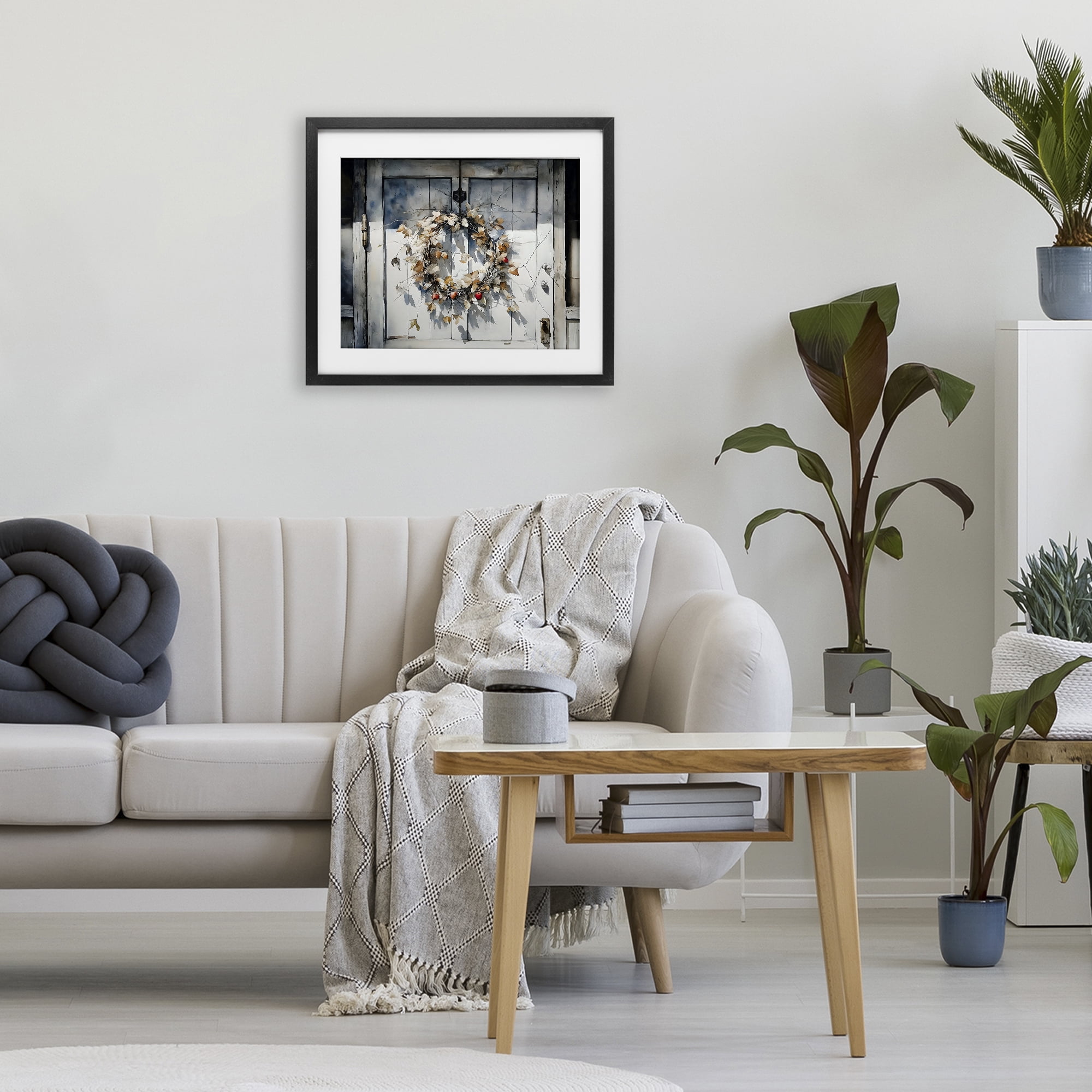 Stupell Industries Rustic Wreath on White Door Black Framed Print Under Glass, design by Franklyn Gregory