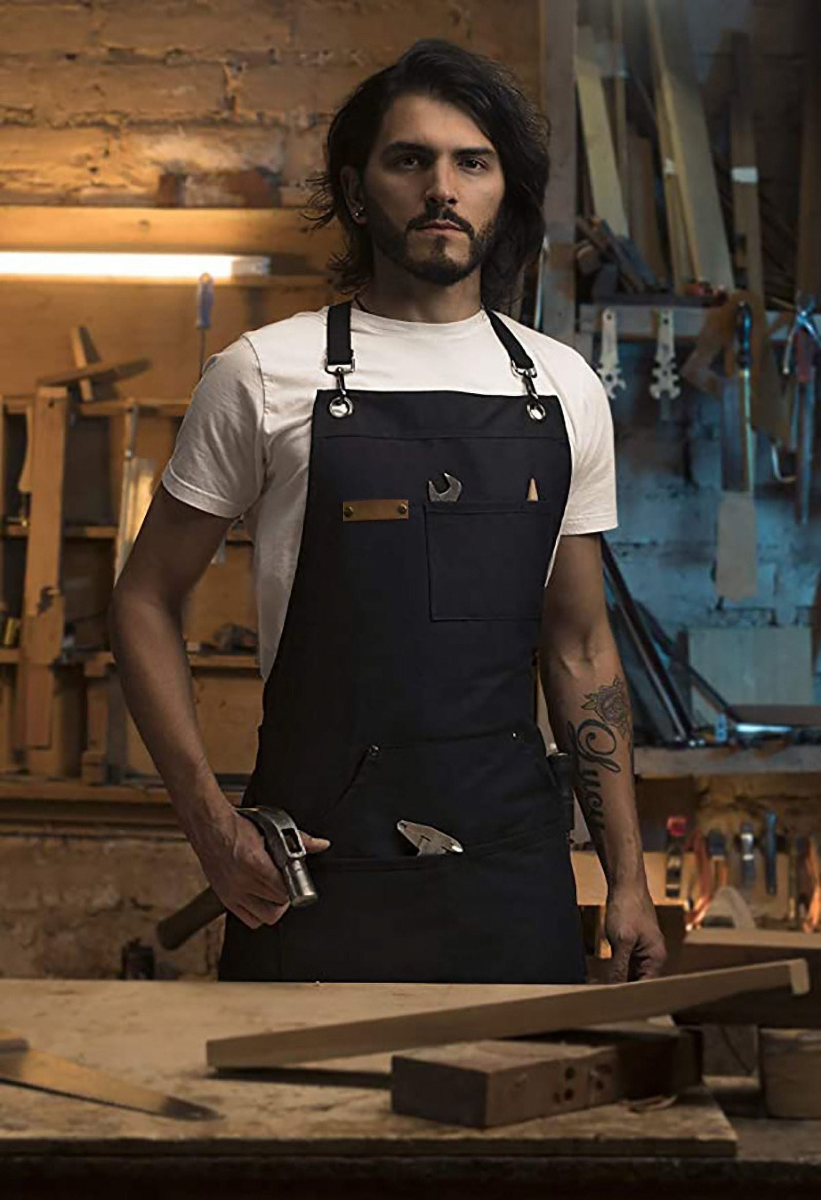 Chef, BBQ and Work Apron with Bottle Opener and Hand Towel - Durable  Cotton Canvas, Brass Hardware and Cross Back Straps - For Men, Women, Grilling, and Cooking