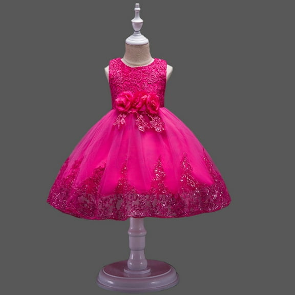 UTTOASFAY Baby Girls Dress Toddler Kids Baby Girls Floral Ball Gown Princess Dress Party Dress Clothes Watermelon Red 5-6 Years