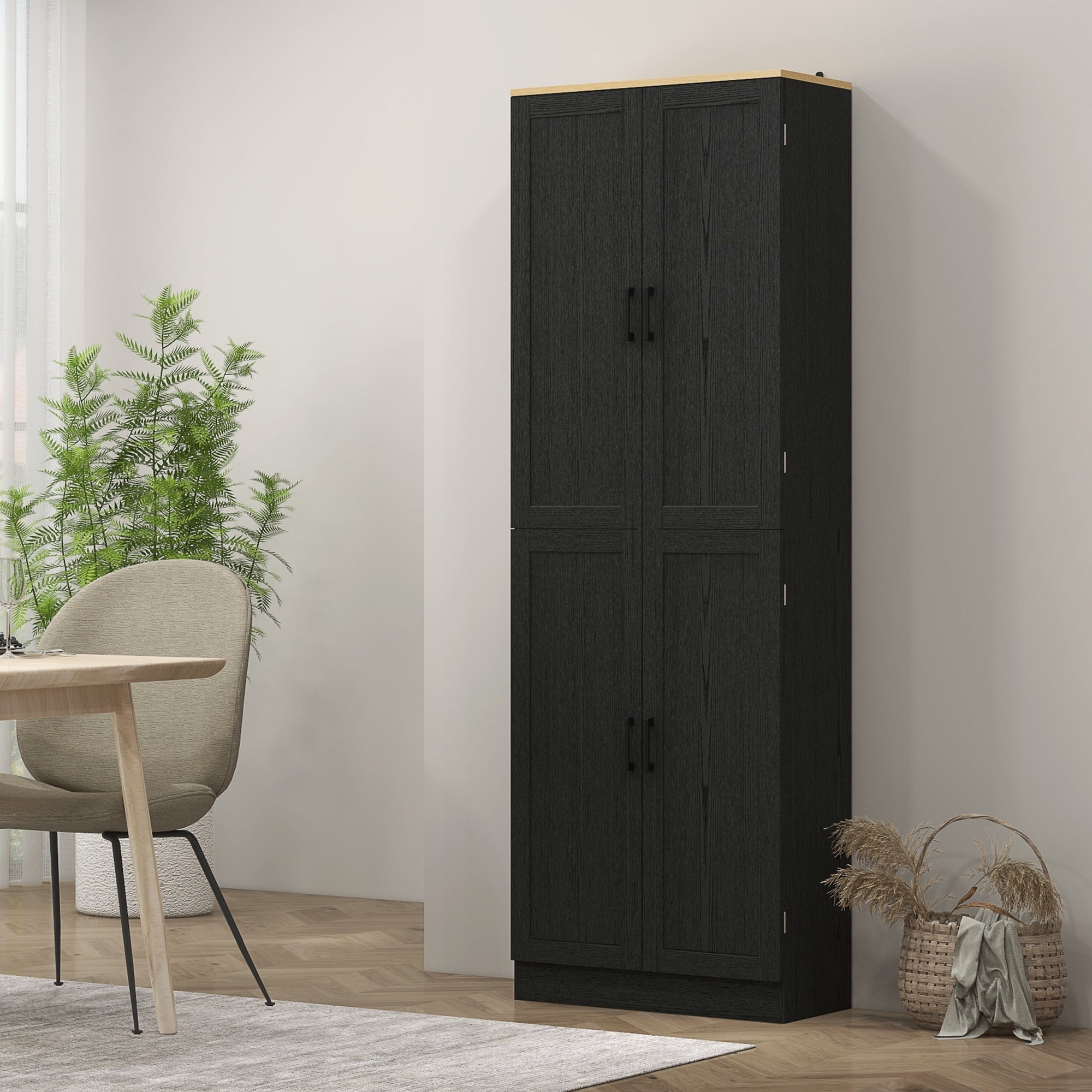 HOMCOM 67" Kitchen Pantry Storage Cabinet w/ Shelves, Distressed Black