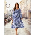 thumbnail image 5 of DARING DIVA Floral Square Neck Smocked Midi Dress S Blue, 5 of 7