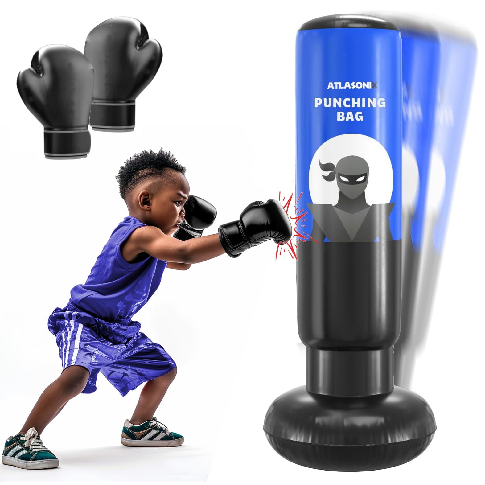 Punching Bag with Gloves for Kids Boys Girls 3 4 5 6 7 8 9 10 11 12 Years Old Birthday Gifts Boxing Bag Inflatable Toys Karate Equipment Bounce Dummy Man Toy Blue Walmart
