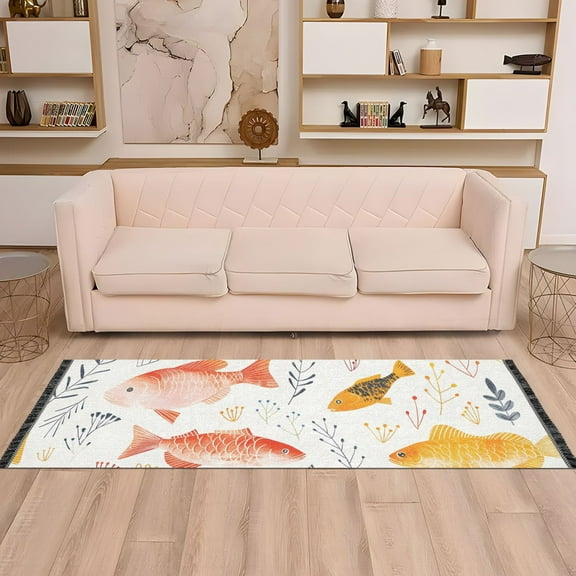 Very Cute Fish Runner Rug Non-Slip Area Rugs Linen Washable Non Shedding for Kitchen Bedroom Carpet