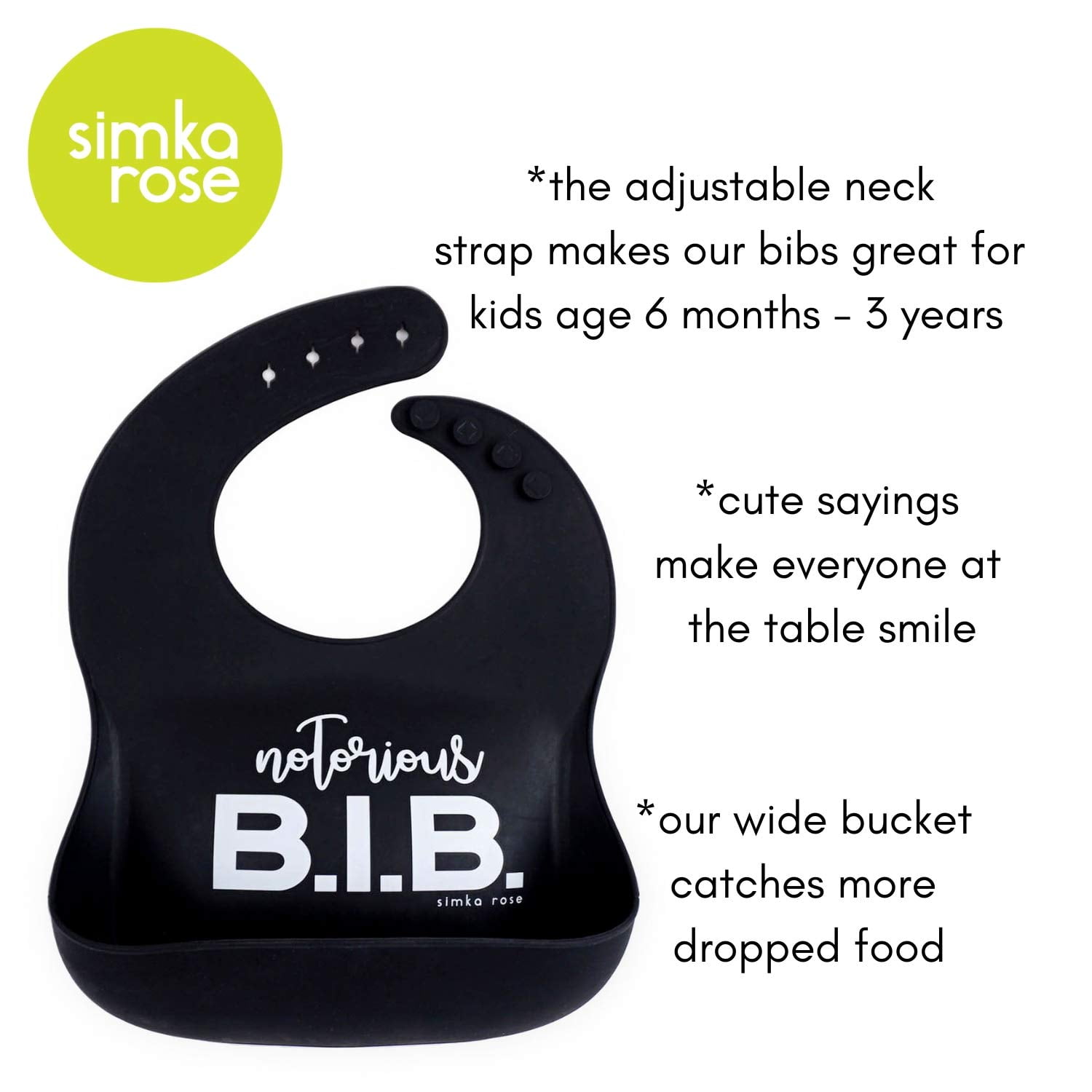 Simka Rose Silicone Baby Bibs with Food Catcher, Waterproof Adjustable Toddler Bib Set(Black/Teal)