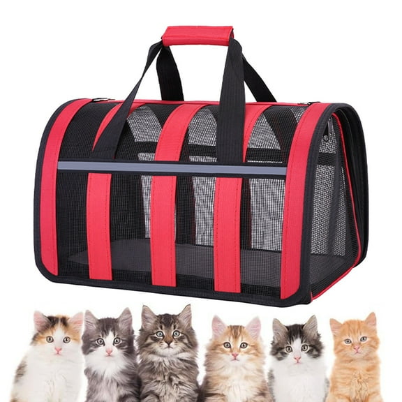 CCWADH Pet Carrier for Small Dog Cats, Portable Soft-Sided Breathable Mesh Cat Travel Bag Handbag, Collapsible Cat Carrying Case for Cats Small Medium Dogs Puppy(Red-S)