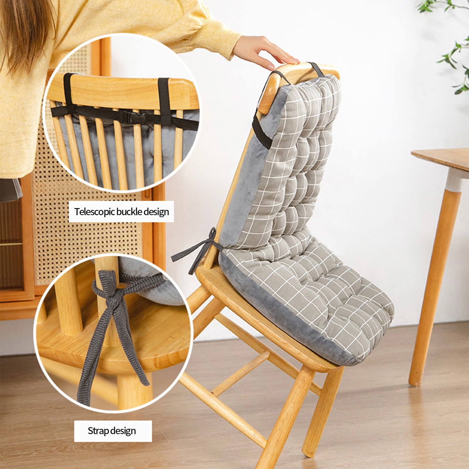 Sahpxhe Rocking Seat Cushion with Ties, Soft High Back Chair Cushion for Patio Furniture,Office 17.55X22.23X13.65 Inch Gray