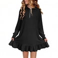 thumbnail image 1 of Tauxra Robe à Capuche Unie pour Femmes Robe Décontractée à Manches Longues avec Ourlet à Volants Robe Chandail pour Usage Quotidien, 1 of 9