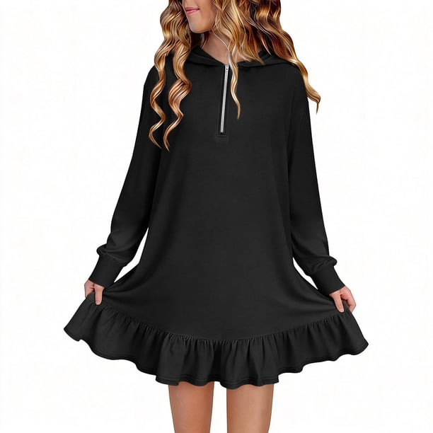 Vestidos de Manga Larga de las Niñas Tamaño 7-8 Lindo Color Sólido Suelto Vestido con Capucha, Vestido de Manga Larga de la Niña para el Uso Diario Informal