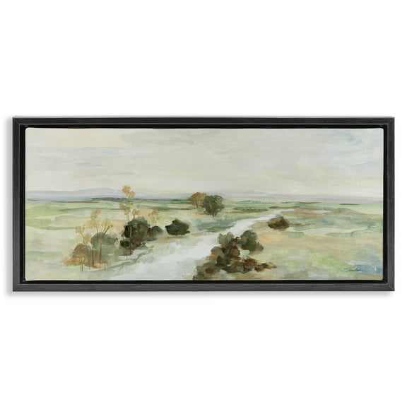 Stupell Industries Valley Creek Landscape Landscape & Nature Painting Black Floater Framed Canvas Art Print Wall Art, 25 x 11