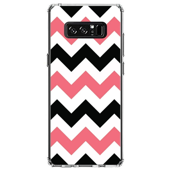 DistinctInk Clear Shockproof Hybrid Case for Samsung Galaxy Note 8 - TPU Bumper, Acrylic Back, Tempered Glass Screen Protector - Black Pink Stripes - Stripes Pattern