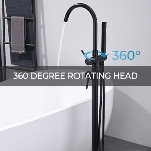 Dawot Floor Mount Bathtub Faucet, Matte Black Brass Bathroom Freestanding Tub Filler Single Handle Tub Spout, with Hand-held showerhead