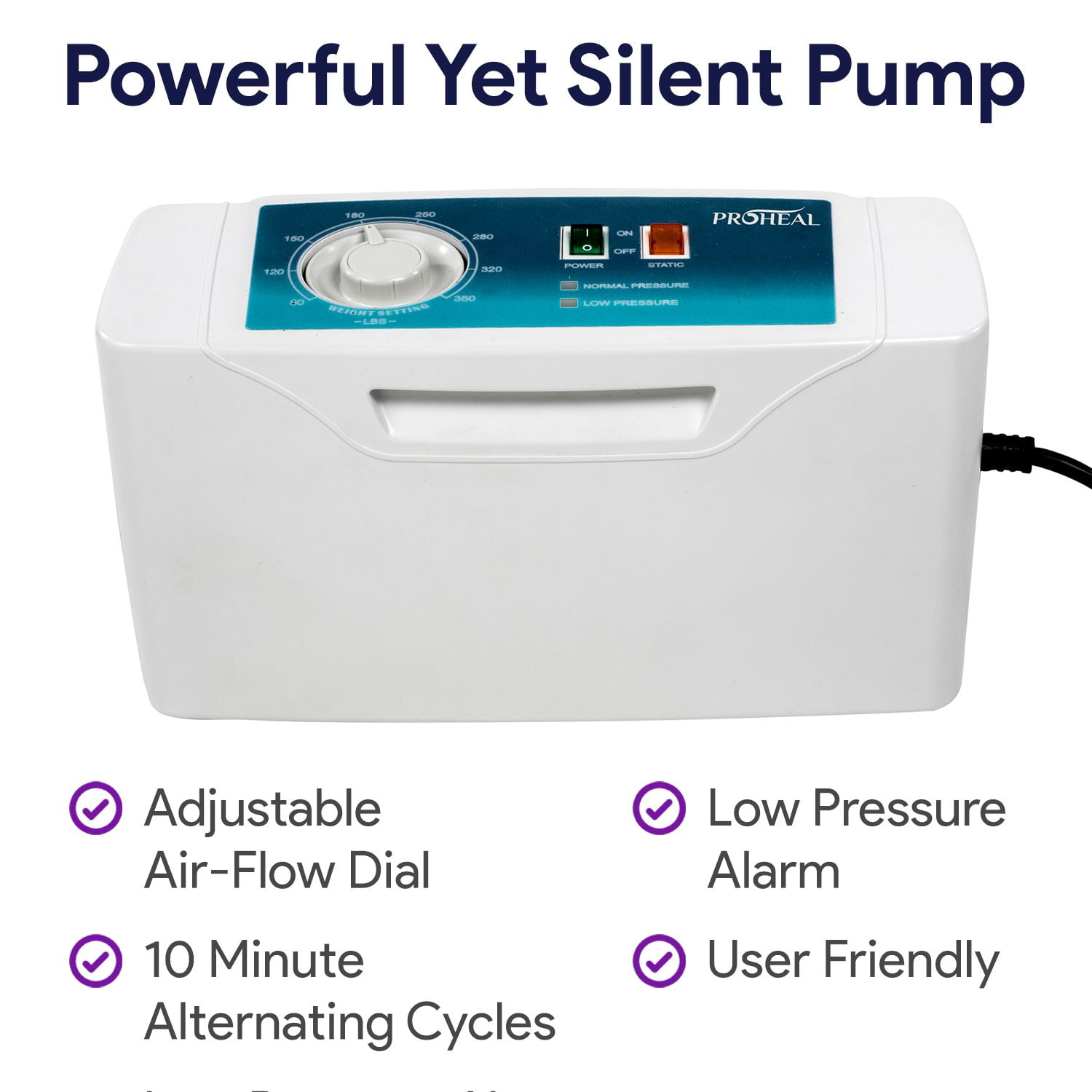 Proheal Self Adjusting Hospital Bed Memory Foam Mattress with Alternating Pressure Pump, Air Cells, Sloped Heel - 36" x 84" x 6”