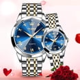 thumbnail image 3 of OLEVS Valentines Couple Pair Quartz Watches Luminous Calendar Date Window 3ATM Waterproof, Casual Stainless Steel His and Hers Wristwatch for Men Women Lovers Wedding Romantic Gifts Set of 2, 3 of 7