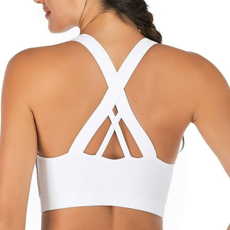 

LUXIF 3 Pack Sports Bras for Women Sexy Crisscross Back Padded Medium Support Hollow Racerback Sports Bra Athletic Yoga Bra Running Bra(Black L)