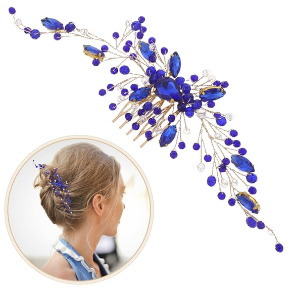 KONTONTY Elegant Wedding Hair Comb Blue Crystal Bridal Hair Decor for Party and Special Events