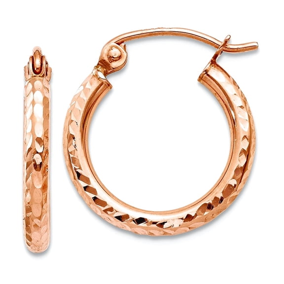 2.00mm 10k Rose Gold Lightweight Sparkle-Cut Hoop Earrings 15mm Long 2mm Thick Hoop Earring for Women