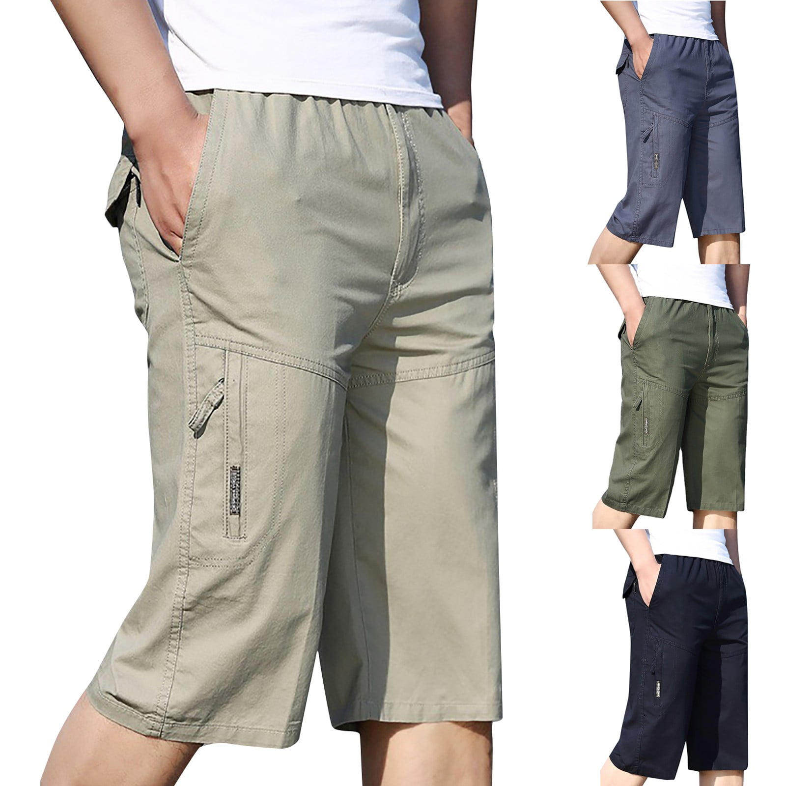 DxhmoneyHX Men's Capri Pants Casual Twill Below Knee Cargo Shorts 3/4 ...