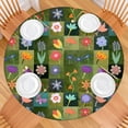 thumbnail image 2 of Pioneer Flower Floral Print Pattern Round Fitted Tablecloth with Elastic Edge,Dining Table Cover Waterproof,Outdoor Round Tablecloth for Camping,Dining,Indoor and Outdoor, 2 of 7