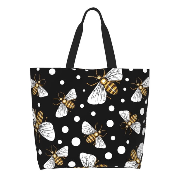 Balery Honey Bees at Night Bolsa Tote Estilo Estético con Cremalleras, Bolsa de Hombro, Bolsa de Compras Grande y Plegable