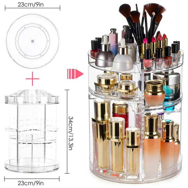 Evjurcn Makeup Organizer 360 Rotating Makeup Organizer DIY 4 Layers Clear  Adjustable Spinning Holder Large Capacity Cosmetic Storage Display Box